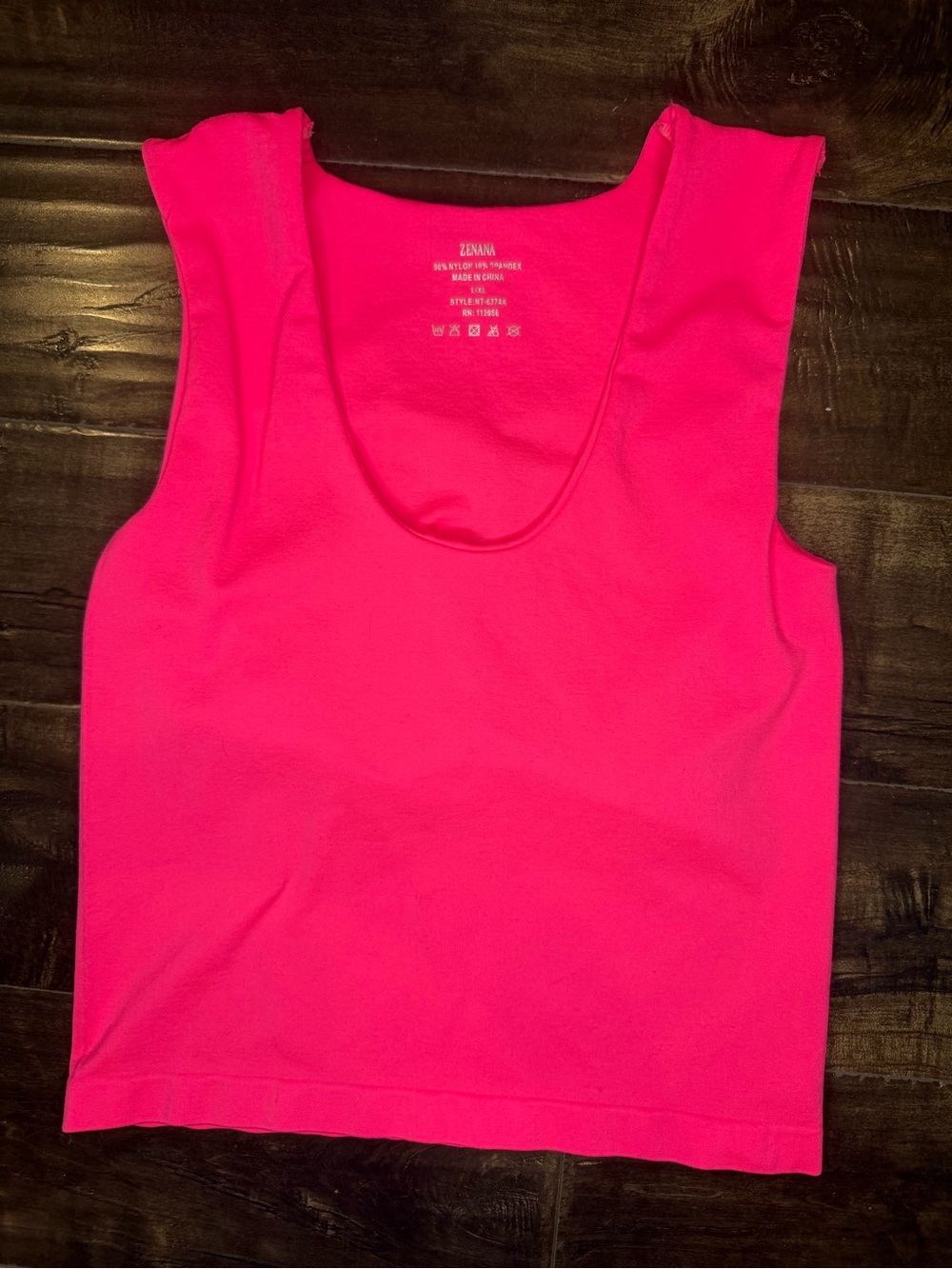 Zenana Seamless Tank Top L/XL Hot Pink Neon Scoop Neck Cropped Brami Camisole